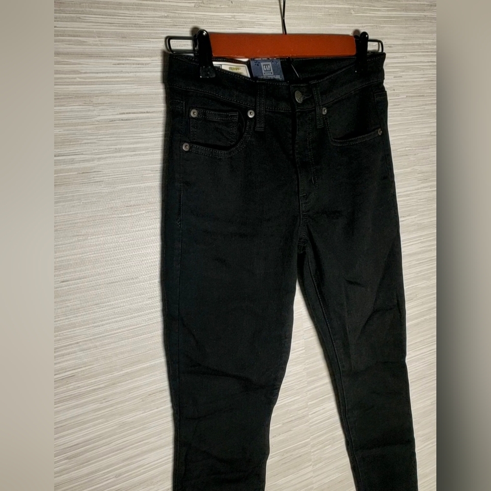GAP Mid Rise True Skinny Ankle Jeans Black Rinse Size 26/2 RT$80 NWT Biker Moto - Picture 10 of 15